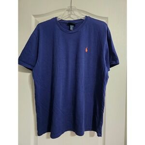 Polo Ralph Lauren Mens T-Shirt Large Navy Blue Orange Pony Logo Crew Neck Cotton